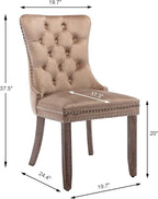 Upholstered Dining Chairs Set of 2, Velvet Dining Room Chairs with Back Ring Pull Trim and Solid Wood Legs, Tufted Wingback Kitchen Chair Perfect for Dining Room,Living Room,Kitchen(Khaki)