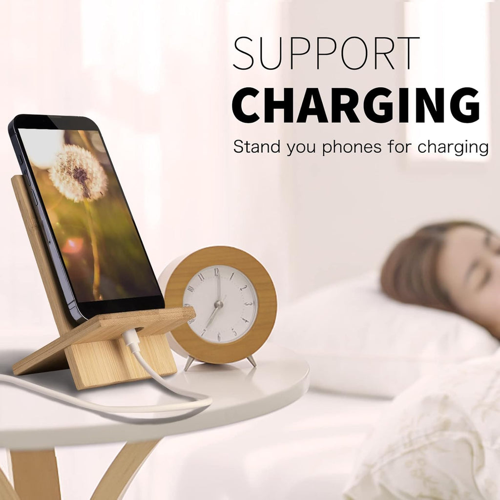 Bamboo Tablet Holder - Adjustable Folding iPad Stand with Charge Port for Desk or Cooking