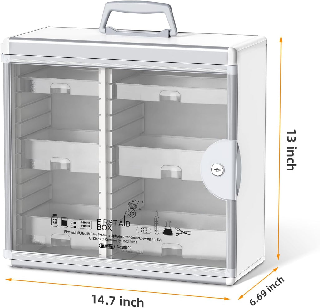 Glosen Medicine Cabinet with Key Wall Mounted Medication Lock Box 【 Silver 15x 6.7 x 13 Inch】 Portable Storage Container Big Capacity