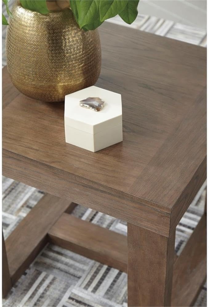 BOWERY HILL Contemporary Set of 2 Square End Tables in Grayish Brown