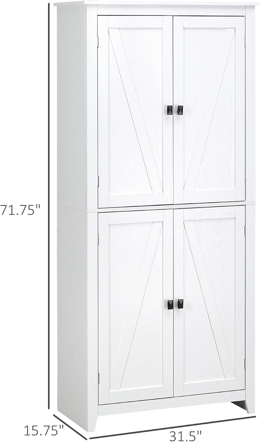 Modern Freestanding 4-Door Kitchen Pantry, Storage Cabinet Organizer with 4-T...