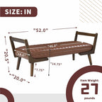 52" Upholstered Bench, Brown Faux Leather, Walnut Legs | Mid-century modern ottoman with high-resilience foam, sturdy wood frame. Ideal for bedroom end of bed, entryway, living room