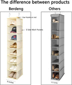 Berdeng Hanging Shoe Organizer for Closet with Side Mesh Pockets，Hat Racks for Baseball Caps，Shoe and Hat Holder & Storage，8-Shelf，Beige，1 Pack