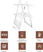 Electric Heated Clothes Drying Rack,Foldable Heated Garment Dryer with Timer Shut-Off Laundry Rack for Clothes Shoes Socks,Aluminum Alloy,White,Plug & Play,(39.37x25.98x23.82in)