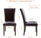 Parsons Dining Chairs Set of 6, Upholstered Nailhead PU Leather Dining Room Kitchen Side Chair with Thick Cushions and Wood Legs, Dark Brown