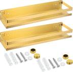Lallisa 2 Pieces Stainless Steel Shelf Bathroom Shower Floating Shelves Wall Mounted Shower Caddy Basket Shelf Storage Organizer Shelves for Bathroom, Kitchen, Living Room (15.75 Inch/ 40 cm,Gold)