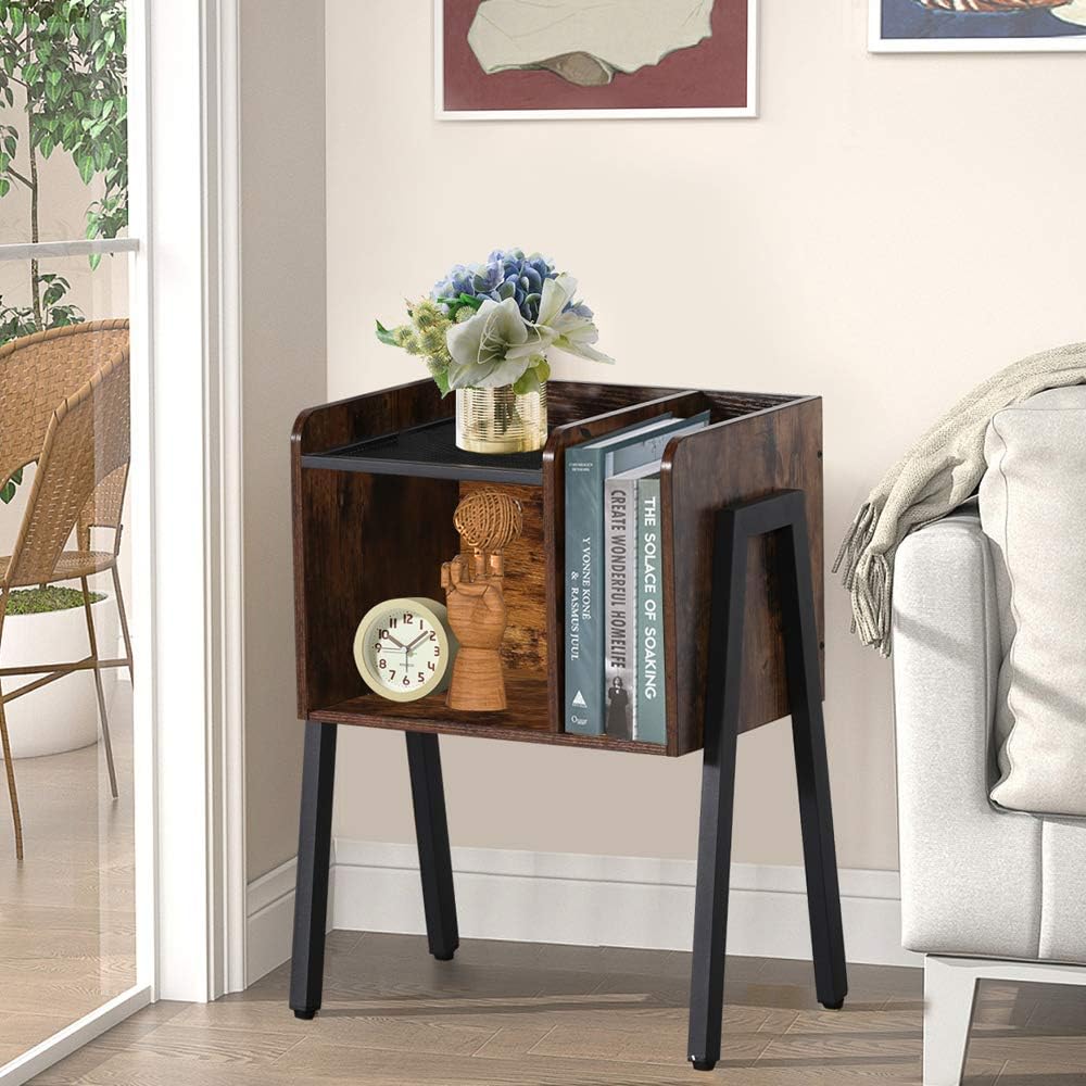 VECELO Night Stand Industrial End Table,Bedside Table with 2-Tier Open Storag...