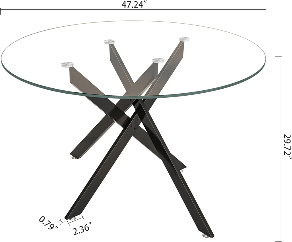 HomVent 47-inch Round Glass Dining Table for 4, Round Glass Kitchen Table wit...
