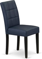 East West Furniture LGAS7-BLK-09 7 Piece Dining Table Set Consists A Wooden Table and 6 Dark Navy Blue Polyester Fabric Modren Dining Chairs with Stylish Back- Black Finish