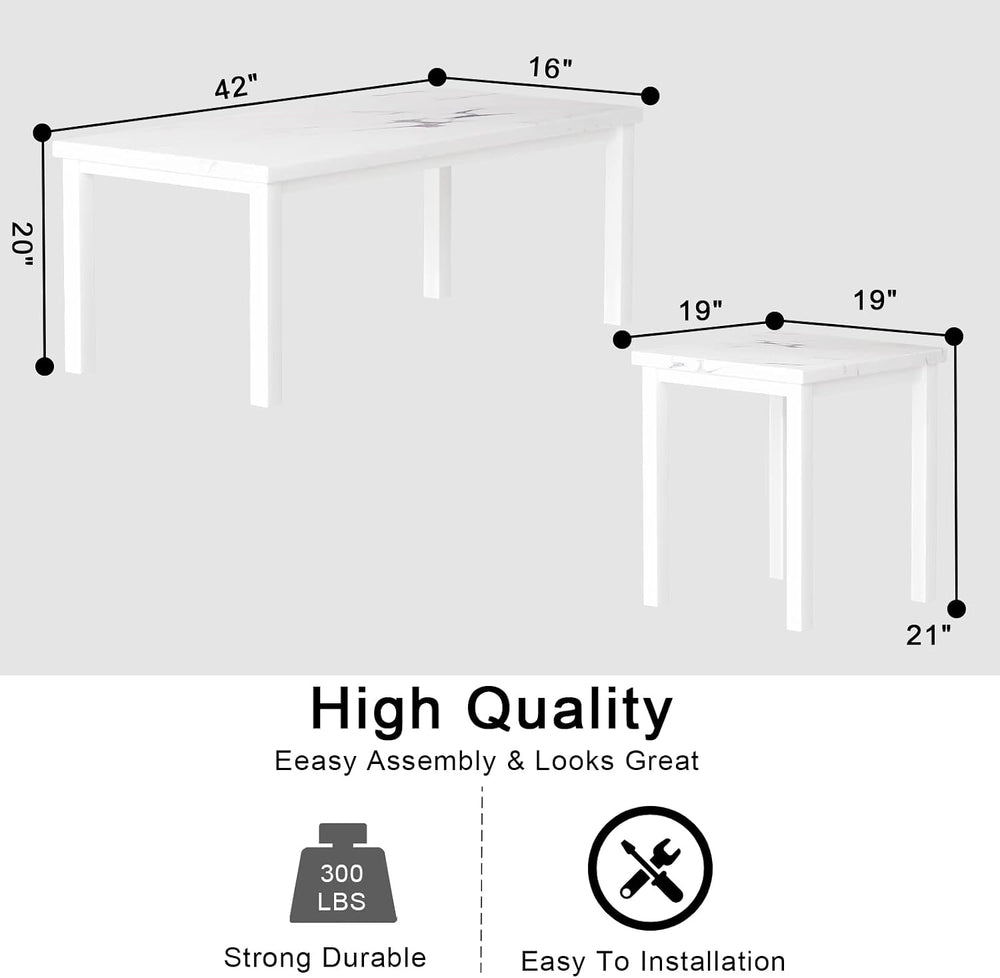 Hooseng 3 Piece Coffee Table Set, Faux Marble Tabletop Style with Black Metal...