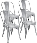 Devoko Metal Indoor-Outdoor Chairs Distressed Style Kitchen Dining Chairs Stackable Side Chair with Back Set of 4 (Silver)