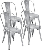 Devoko Metal Indoor-Outdoor Chairs Distressed Style Kitchen Dining Chairs Stackable Side Chair with Back Set of 4 (Silver)