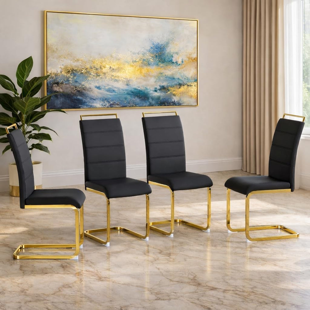 Dining Chairs Set 4, Armless Black Kitchen Chairs,Waterproof Faux Leather Din...
