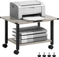 Lerliuo Under Desk Printer Stand, 2-Tier Industrial Mobile Printer Table with Storage Shelf and Steel Frame, Rolling Printer Cart Holder with Lockable Wheels for Home, Office (Grey)