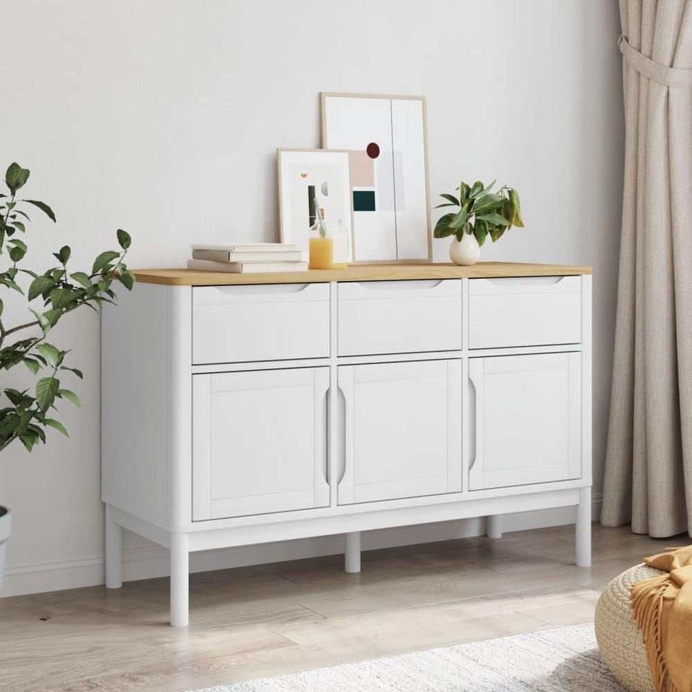 White Sideboard Buffet Cabinet, Solid Pine Wood and Engineered Wood Credenza ...