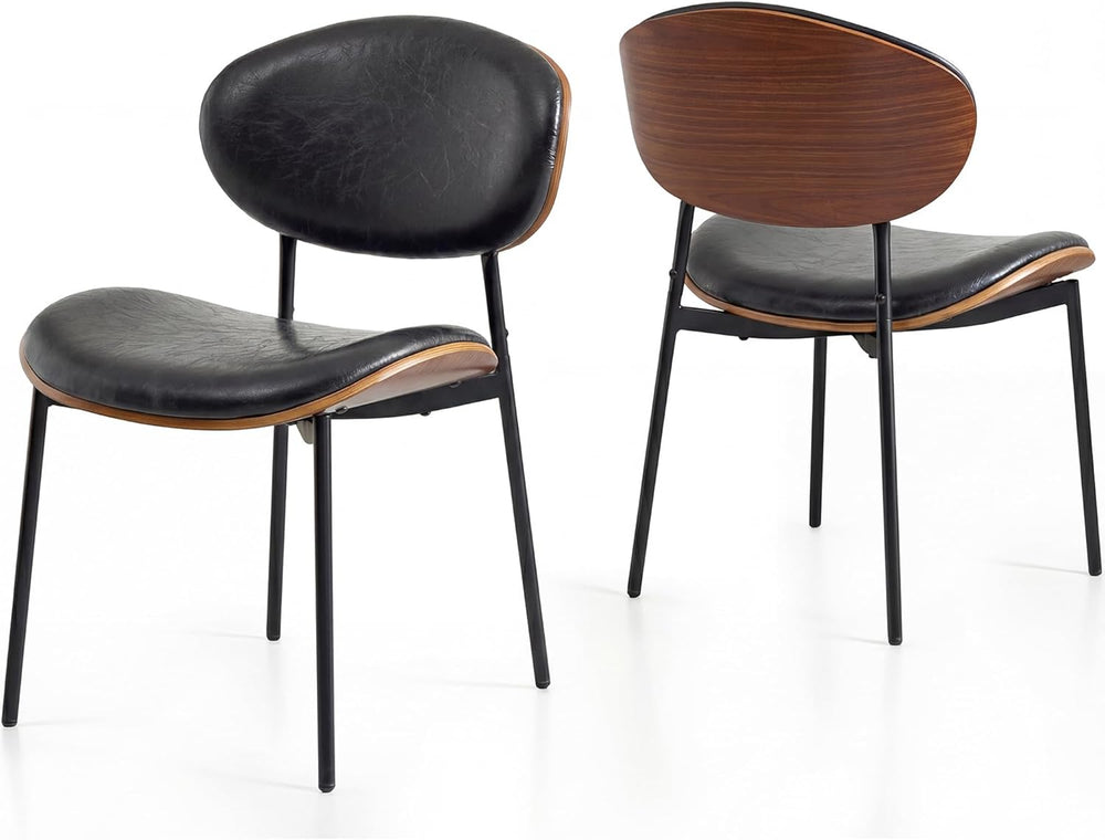 BedsPick Mid-Century Modern Dining Chairs Set of 2, PU Leather Upholstered Di...