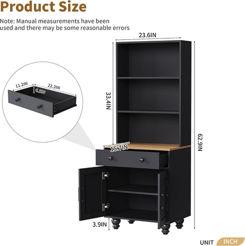 23.6" D*15.7" W*63" H Freestanding Kitchen Pantry with Dawer, 3 Shelves, Lower Double Door, Rectangular Storage Cabinet, Traditional, for Living Room, Dining Room, Black