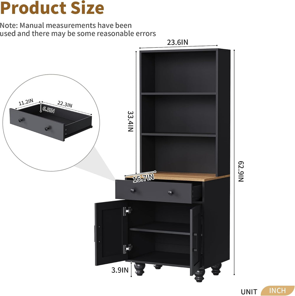 Farmhouse Storage Cabinet with Solid Wood Gourd Legs, 5-Tier Kitchen Pantry C...