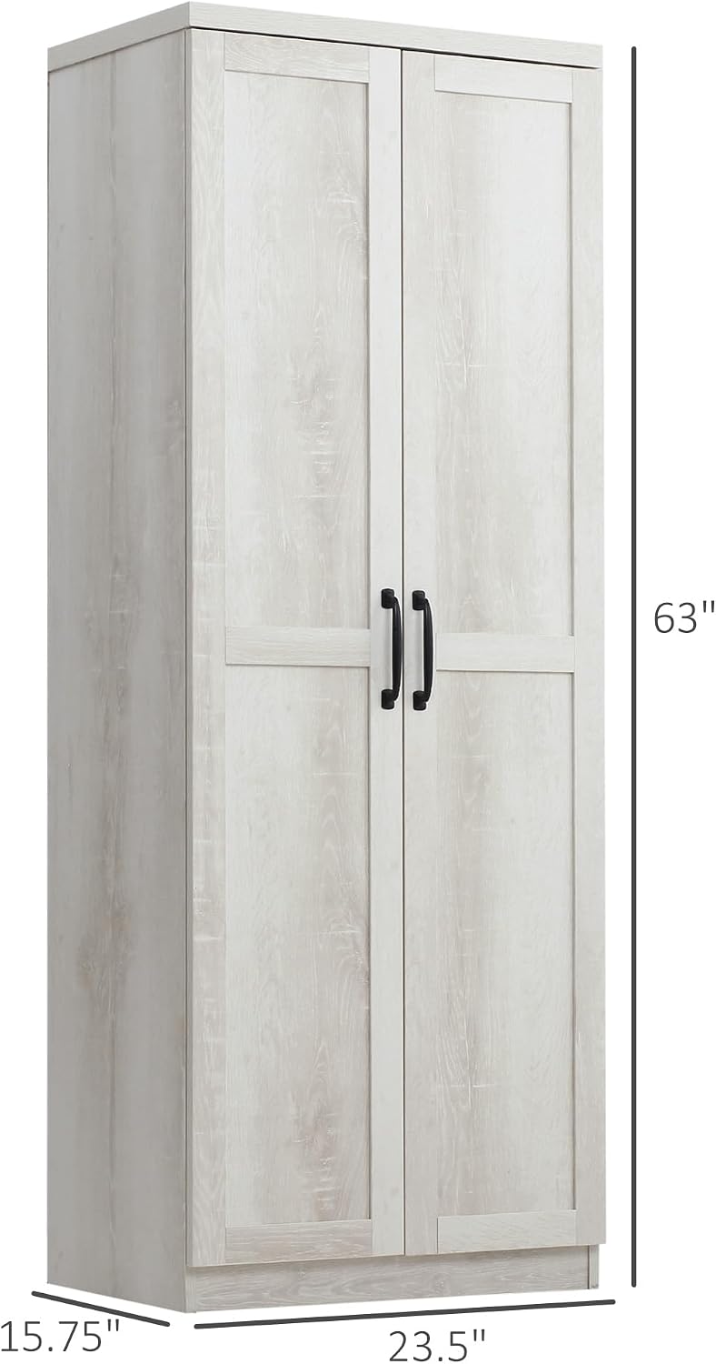63" 2-Door Kitchen Pantry, Freestanding Storage Cabinet with 5-Tier Shel...