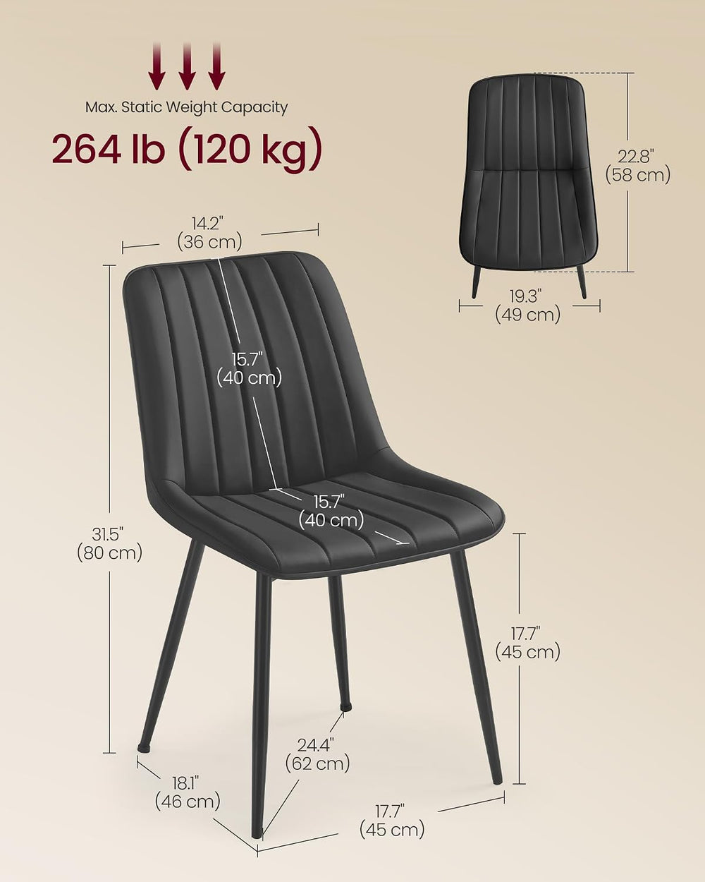 VASAGLE Dining Chairs Set of 2, Upholstered Kitchen Chairs, Synthetic Leather...