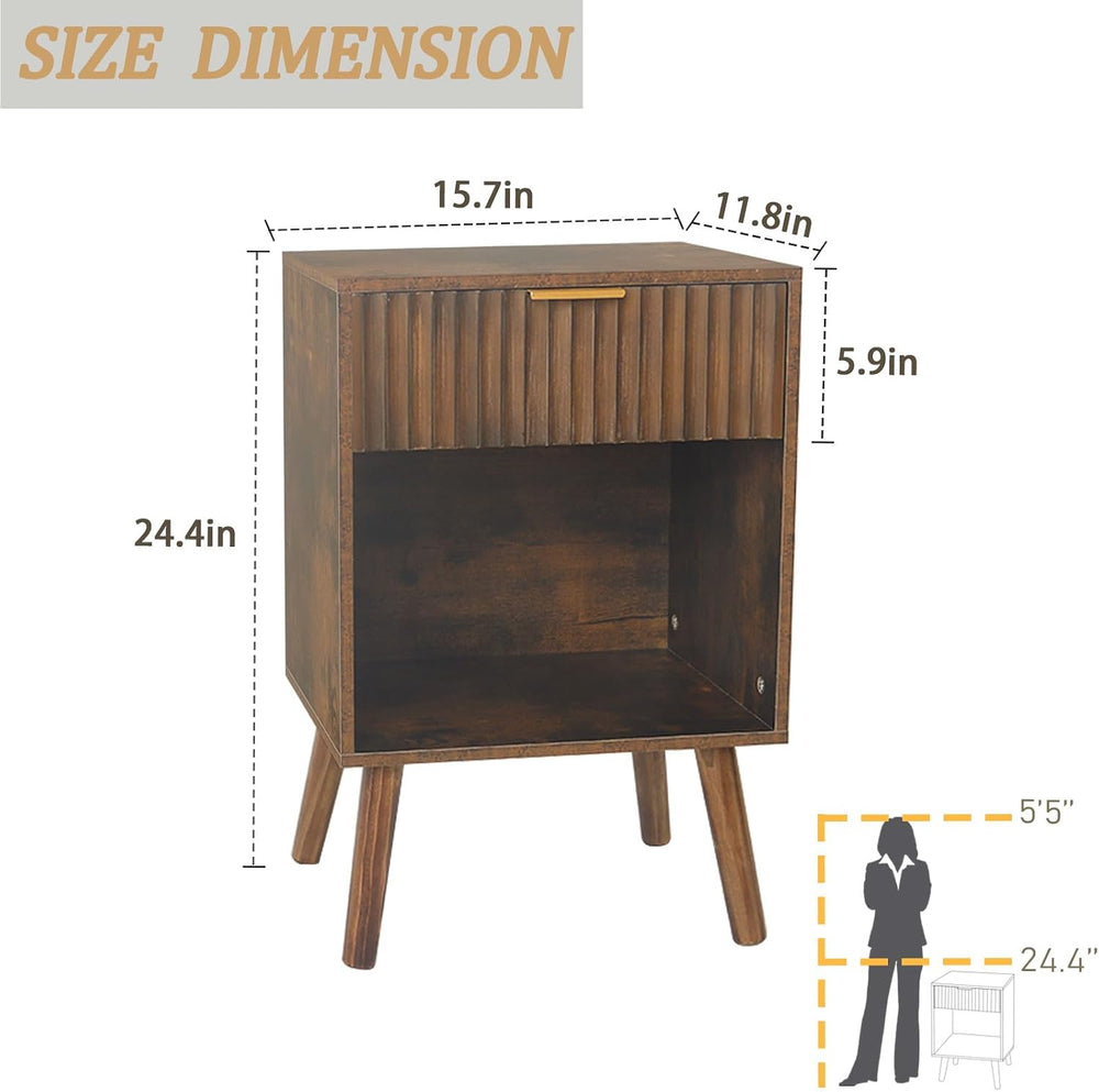 Fultyle Mid Century Modern Nightstand, Wood Bedside Table with Drawer and Ope...