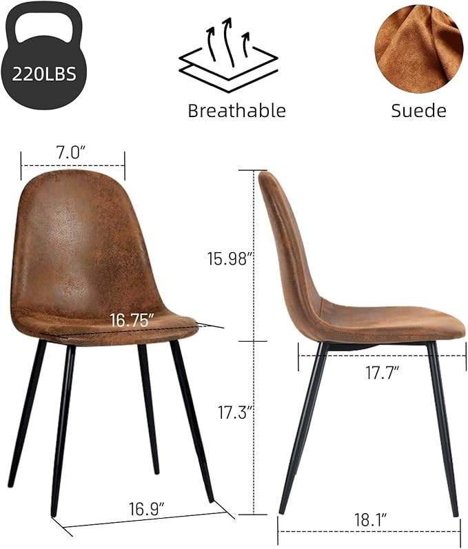 Homy Casa Dining Chairs Set of 4 Modern Style Mid Century Chair for Kitchen Dining Room Accent Chair in Dark Brown, Black Leg 16.9 in x 18.1 in x 33.9 in