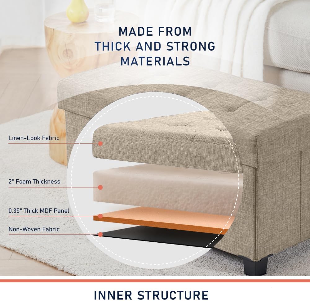 Ornavo Home 30" Large Storage Ottoman Bench with Legs, Taupe | Foot Rest...