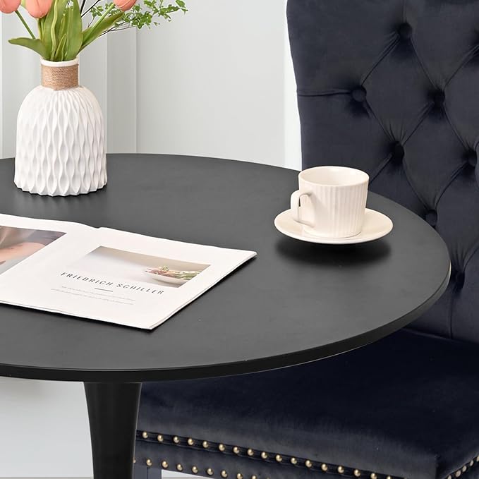 3-Pieces 31.5" Round Dining Table Set for 2, Black Dining Table & Velvet Upholstered Dining Chairs Set of 2 for Kitchen Dining Room Apartment Small Space(Quadrangular Star&Black Chairs)