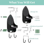 Ironing Board Hanger Wall Mount Electric Iron Holder Iron and Ironing Board Storage Organizer Shelf with Removable Hooks for Household Bathroom Laundry Room (Black)