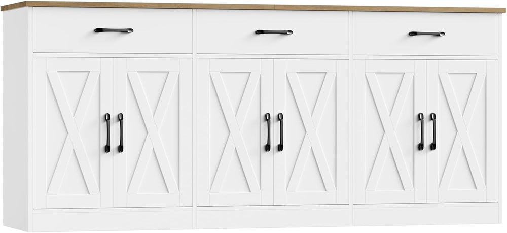 HOSTACK 71"W Farmhouse Kitchen Sideboard Buffet Cabinet with Storage, White