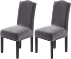 H.VERSAILTEX Velvet Dining Chair Covers Stretch Chair Covers for Dining Room Set of 2 Parson Chair Slipcovers Chair Protectors Covers Dining, Soft Thick Solid Velvet Fabric Washable,Grey