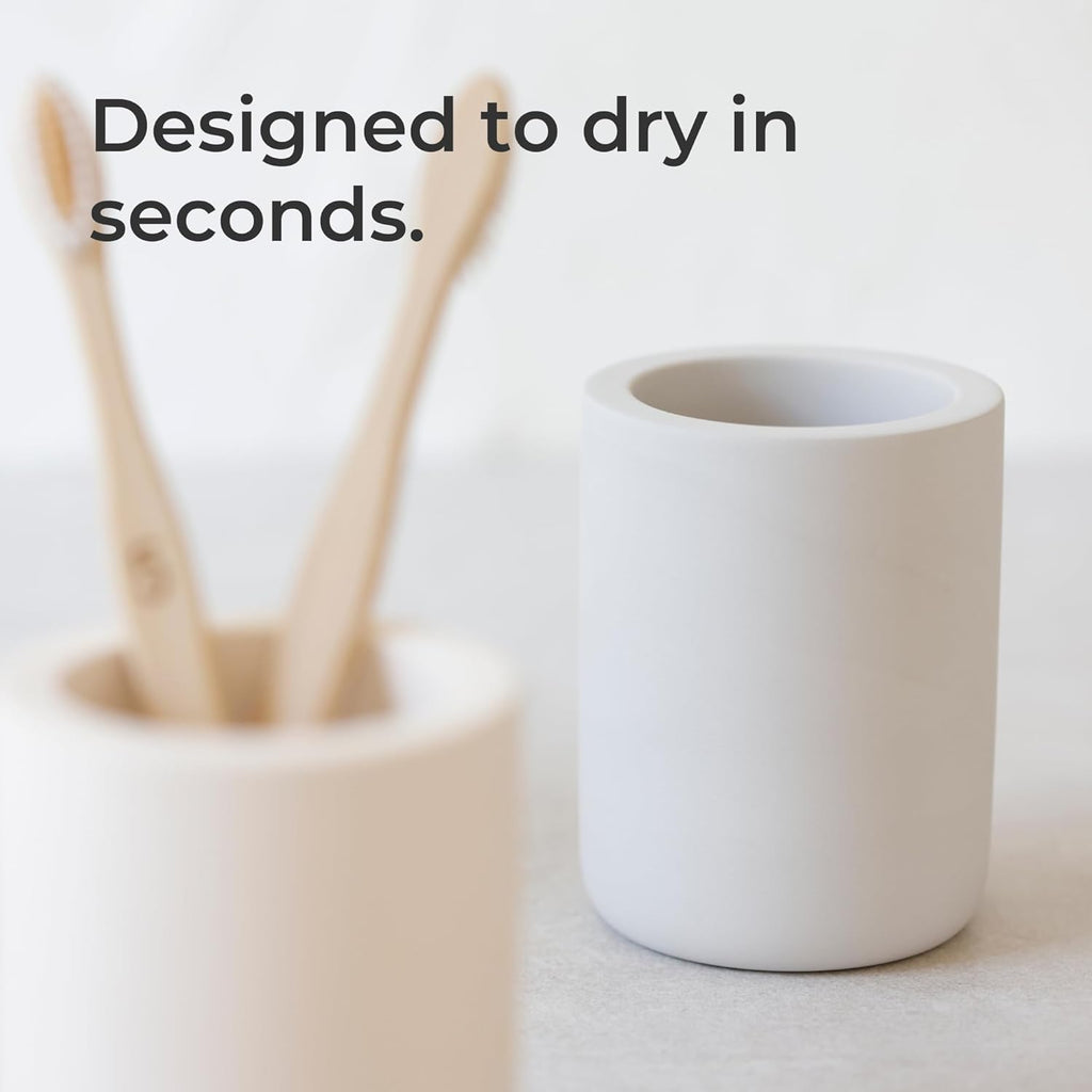 Selegna Drying Stone Toothbrush Holder, Diatomite Toothbrush Holders for Bathroom, Quick Drying Electric Toothbrush & Toothpaste Holder Cup, Diatomaceous Earth Bathroom Sink Organizer (Beige)