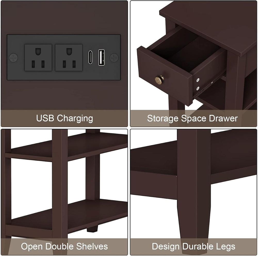 ChooChoo Side Table Set of 2 with Charging Station and Drawer