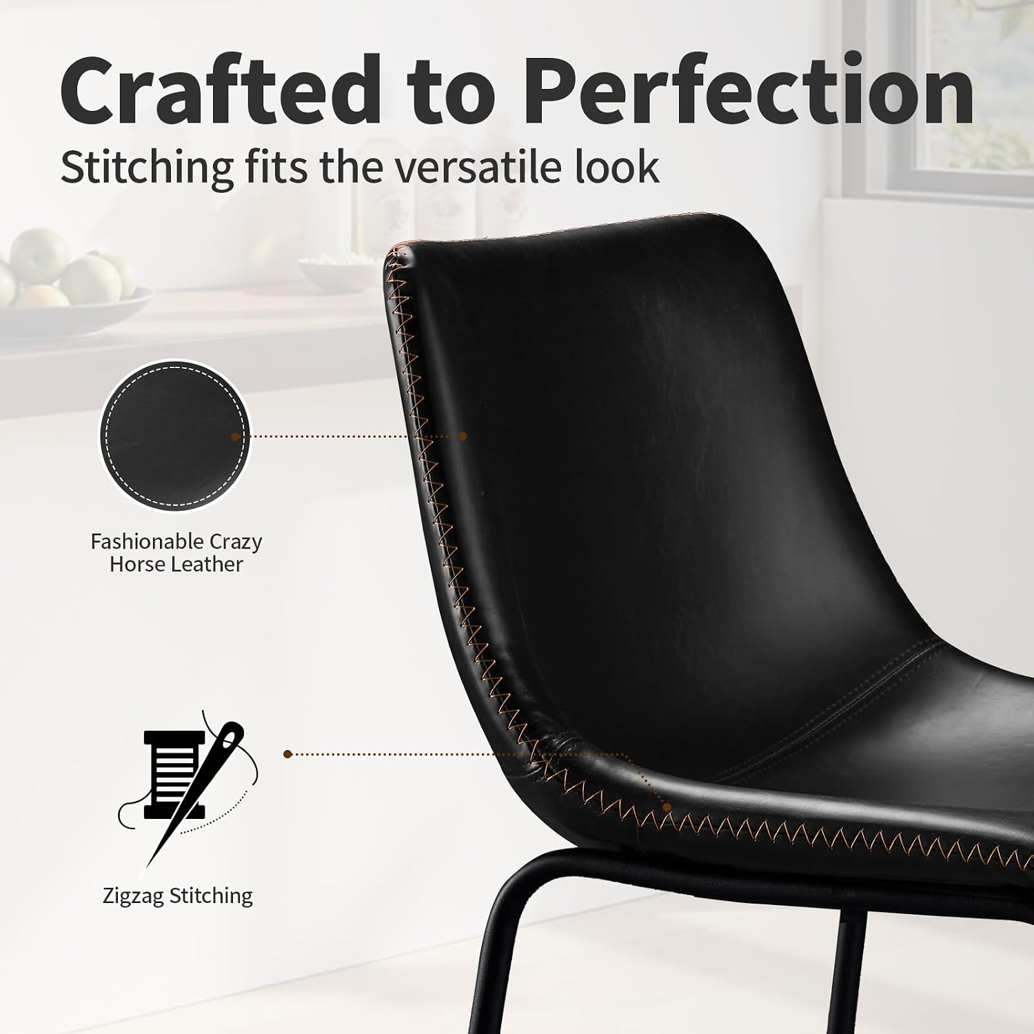 STOOLINK Counter Height Bar Stools Set of 2, 26 Inch Faux Leather Bar Stool | Bar Stools with Back, Bar Chairs, Modern, Kitchen Island, Metal Legs, Heavy Duty, Waterproof, Living Room, Black