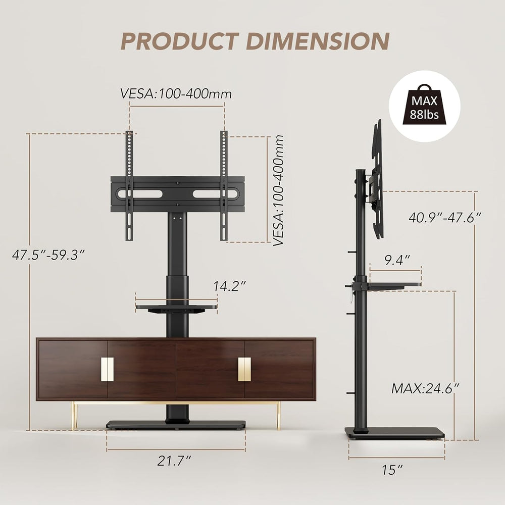 AX WABER Universal Floor TV Stand with Mount 70 Degree Swivel 9 Level Height ...