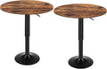 HOOBRO 2 Pcs Bar Table, Height-Adjustable Round Pub Table 27-35.4 Inches with Sturdy Base, Modern Style, Easy to Assemble, Suitable for Small Space, Rustic Brown and Black BF58BTP201G1