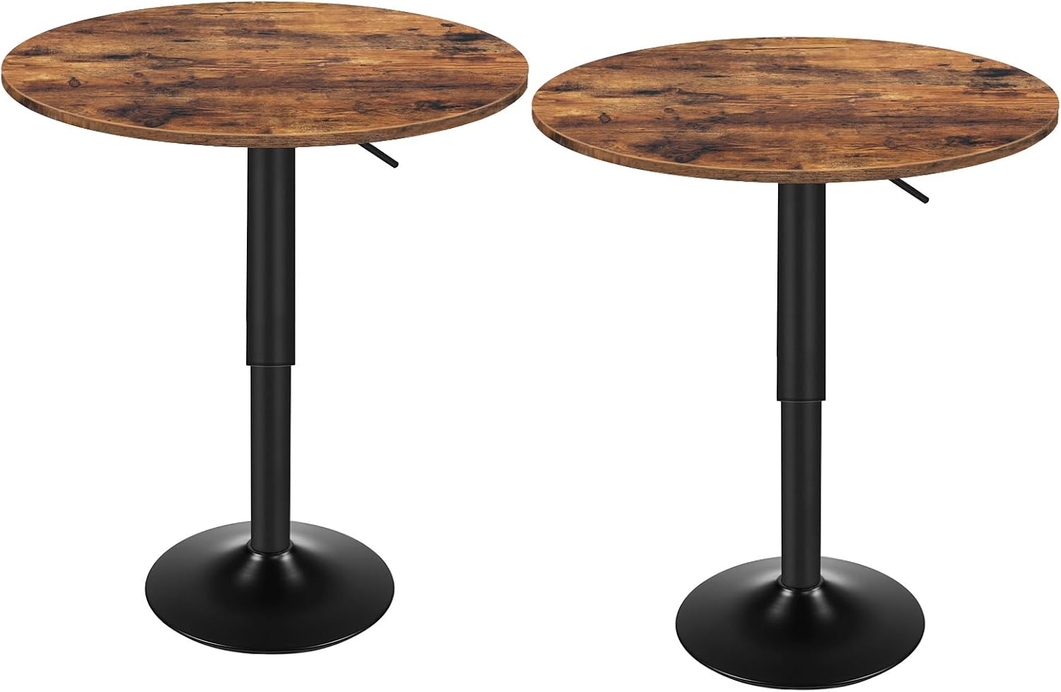 HOOBRO 2 Pcs Bar Table, Height-Adjustable Round Pub Table 27-35.4 Inches with Sturdy Base, Modern Style, Easy to Assemble, Suitable for Small Space, Rustic Brown and Black BF58BTP201G1