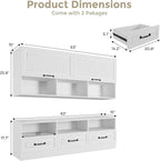 2 Piece Entertainment Center with Storage, Includes 70" TV Stand with Shelves & Drawes, Wall Display Cabinet, Modern TV Console for Living Room, White (Modern White)
