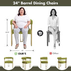 Green and Gold Modern Dining Chairs Set of 2, Velvet Upholstered Barrel Armchairs with Metal Legs for Kitchen Island, Mid Century Accent Chairs for Dining Room Living Room, Open-Back