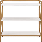 Leick Home Claudette Bookshelf, White Wood, Satin Gold, 3 Shelves, Easy Assembly, 12 in D x 32 in W x 32.25 in H, Item 9261-WTGL