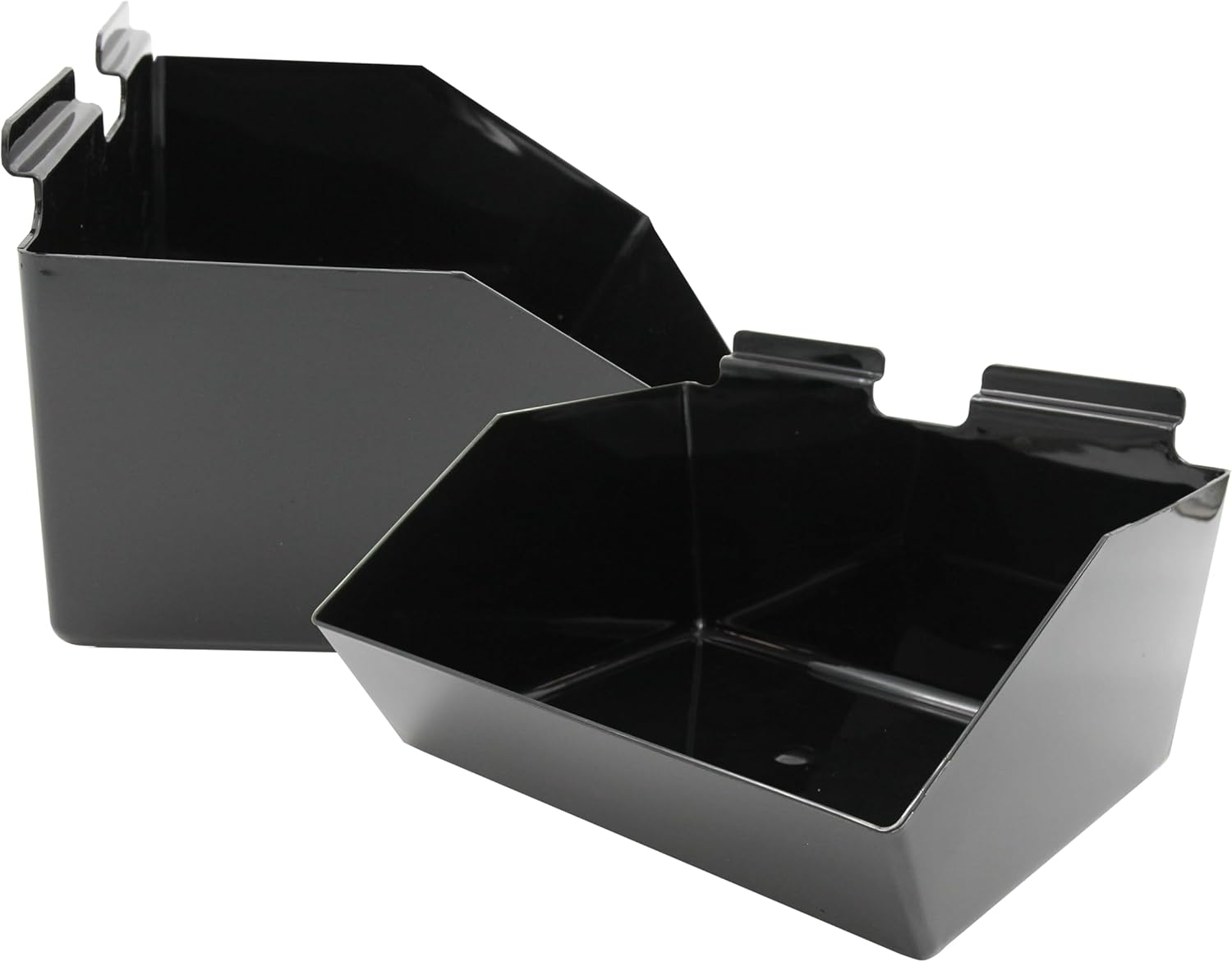 SSWBasics 12 x 5 ½ x 9 ½ inch Black Plastic Dump Bin - For Slatwall - Set of 2 - Perfect for Retail, Convenience Store, Salon, and Home Use For Storage and Organizing