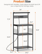 Sweetcrispy Kitchen Bakers Rack with Power Outlet, 24" Microwave Oven Stand with Adjustable Storage Shelf for Kitchen Organization, Coffee Bar Station, Small Apartment, Counter Space Saving, Grey