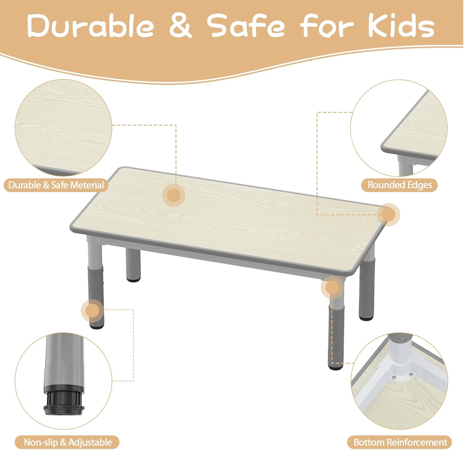 GAOMON Kids Table and 6 Chairs Set, Height Adjustable Toddler Table and Chair Set for Ages 2-10, Graffiti Desktop, Non-Slip Legs, Children Activity Table for Daycare Classroom Home