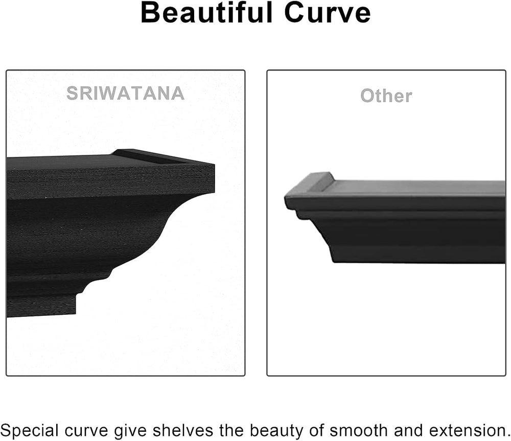 SRIWATANA 24 Inch Floating Shelves for Wall, Black Wood Wall Shelf Set of 4
