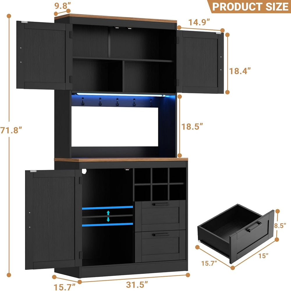 Unikito 72" Tall Kitchen Pantry Cabinet with LED Light & Power Outle...