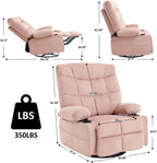KCQ Overstuffed Swivel Rocker Recliner Chair with Massage and Heat, Fabric Heated Reclining Chairs Manual Recliner with Cup Holder, Pink Nursery Rocking Recliner Glider Chair