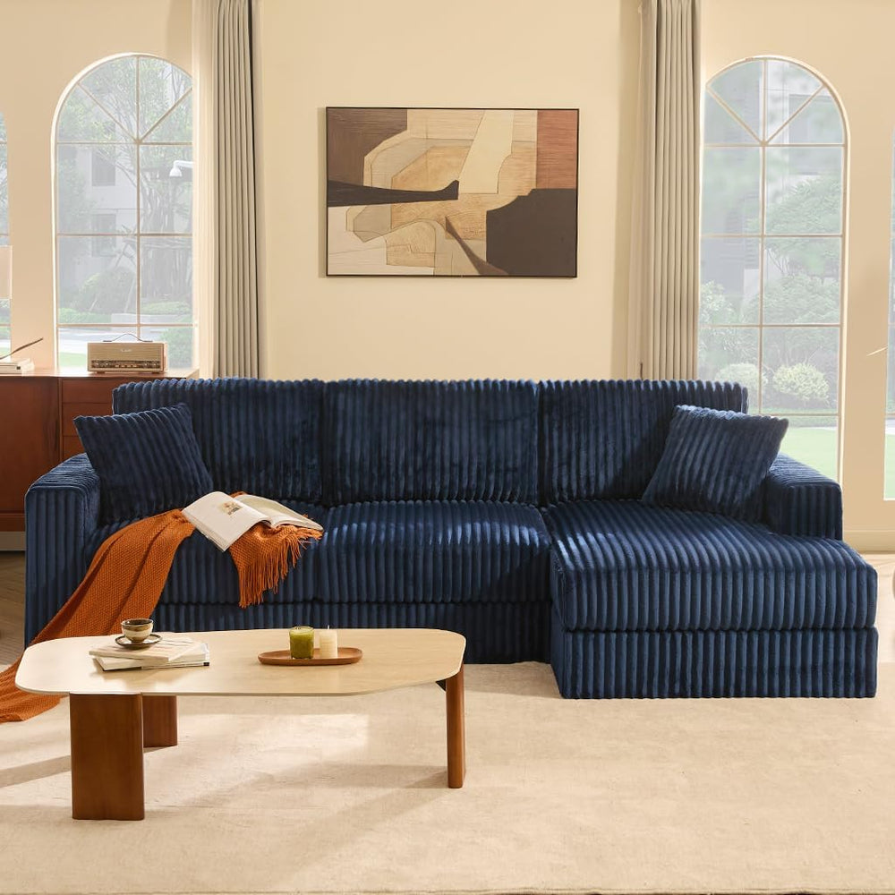 GOSUHI 113" L-Shaped Cloud Couch, Modular Sectional, Deep Seats, Navy | ...