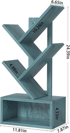 Small Tree Book Shelf,5 Tier Black Tree Bookshelf,Blue Desktop Bookcase,Modern Desk Display Storage Bookshelves,Floor Standing Organizer Bookcases for Living Room,Bedroom,Office-Blue