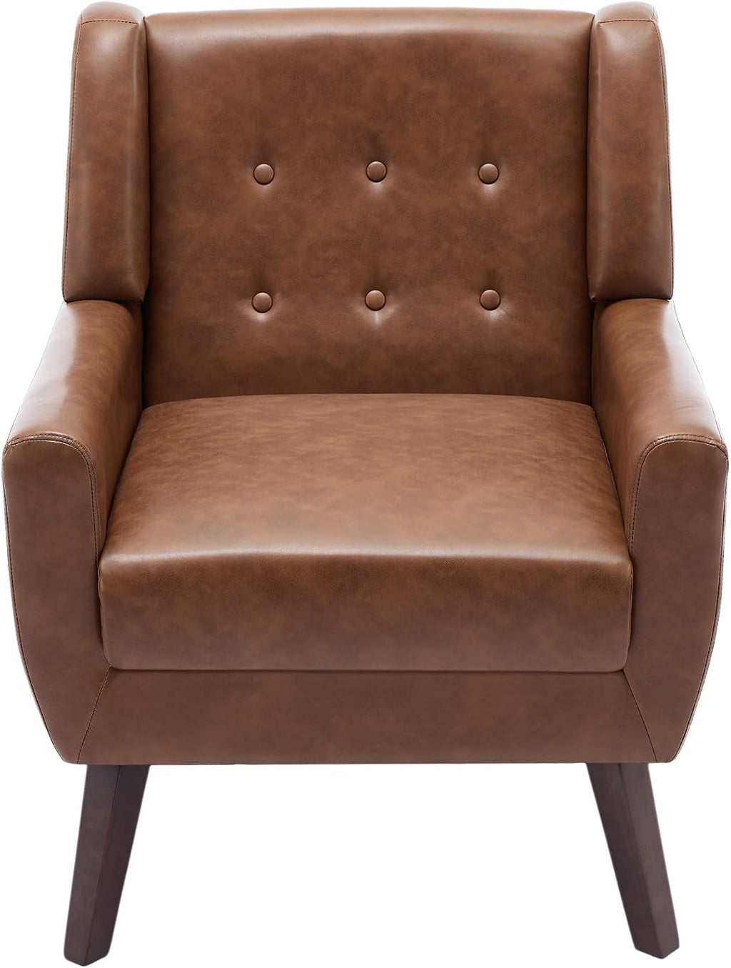 PU Leather Accent Chair, Modern Upholstered Armchair, Coffee | Comfy Wingback Chair with Removable Cushion, Wood Frame, Button Tufted Living Room Chair Bedroom Side Reading Seat