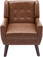PU Leather Accent Chair, Modern Upholstered Armchair, Coffee | Comfy Wingback Chair with Removable Cushion, Wood Frame, Button Tufted Living Room Chair Bedroom Side Reading Seat